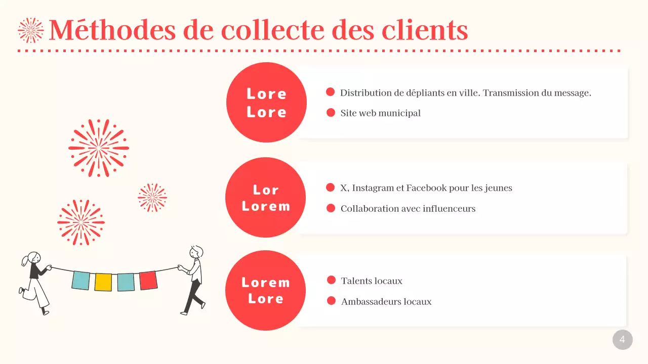 Planification d'un feu d'artifice beige et rouge