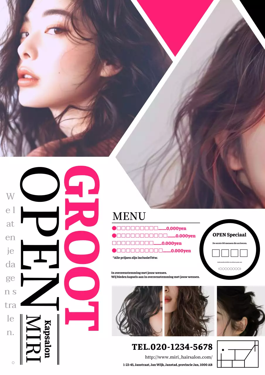 Een moderne en stijlvolle kapsalonreclame in hot pink en zwart-wit!
