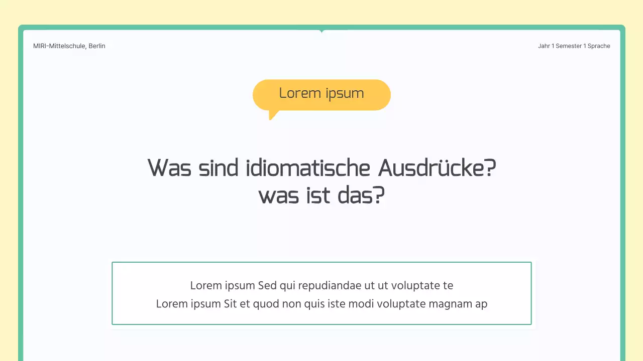 Ein grünes und gelbes Buchkonzept für den Unterricht von koreanischen Redewendungen in der Mittelstufe