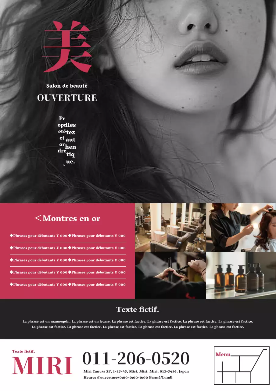 Publicité pour un salon de coiffure moderne et élégant en rouge et noir