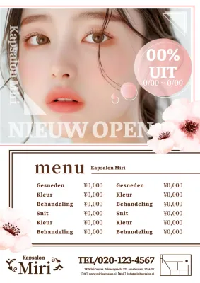 Een stijlvolle en schattige kapsalonreclame in roze en wit met een roze en wit kleurenschema.