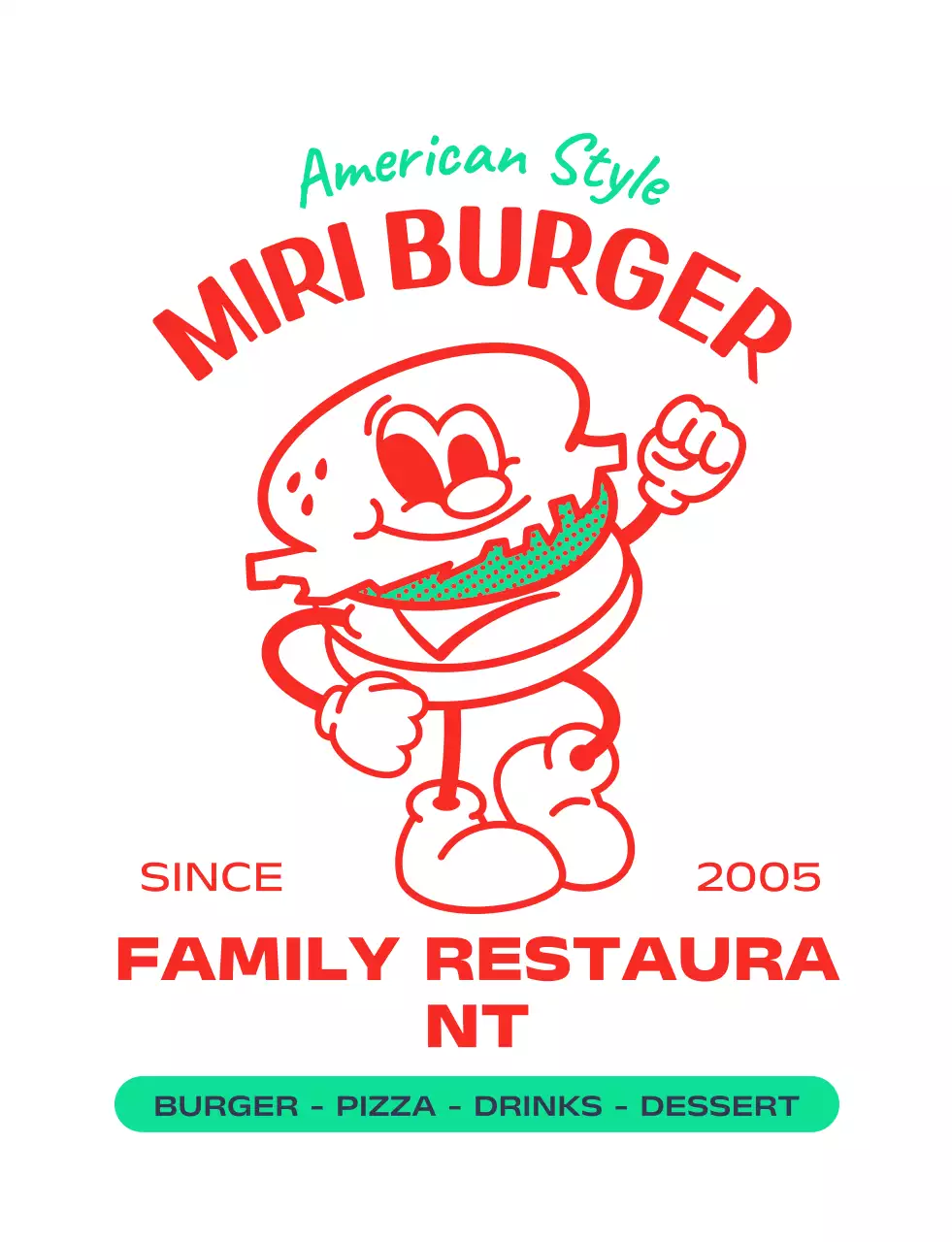 Logo dengan karakter hamburger gaya Amerika