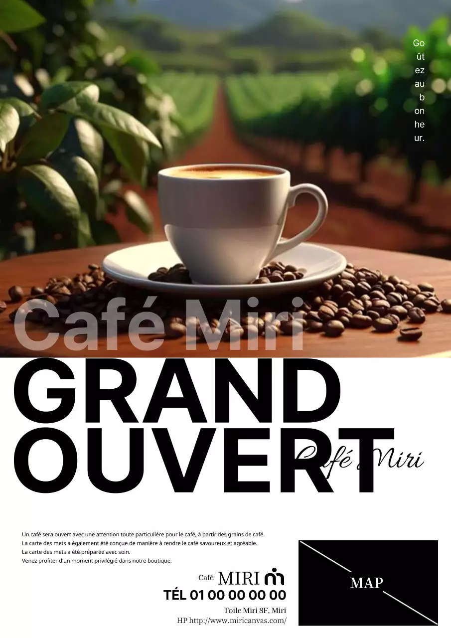 Publicité simple pour l'ouverture d'un café en blanc
