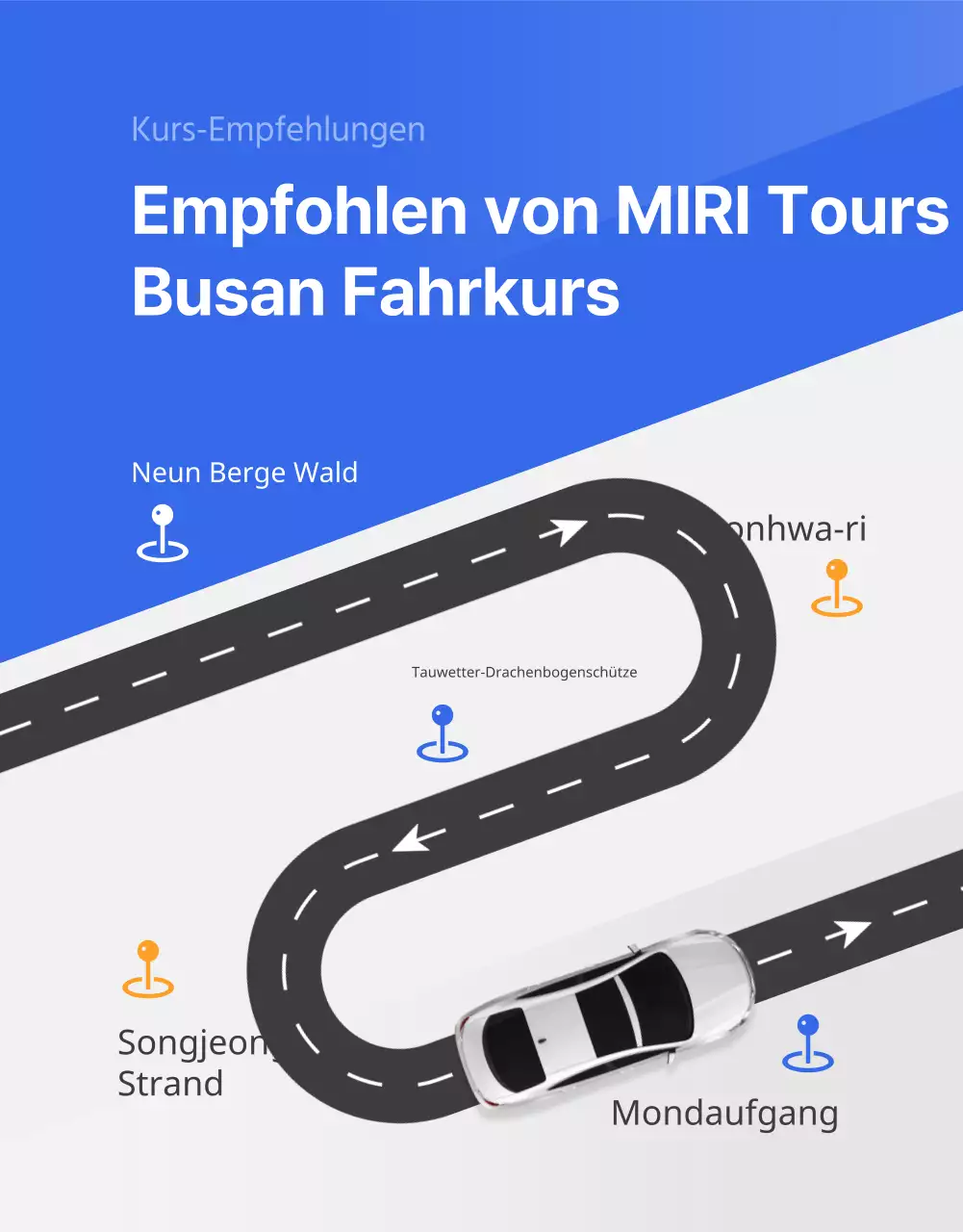 Einfache Reisebüro-Autovermietungsanzeige in Blau und Orange