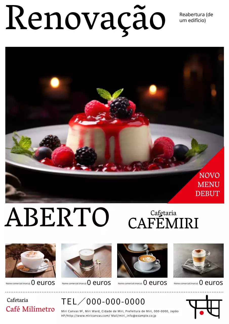 Um simples anúncio branco de reabertura de um café