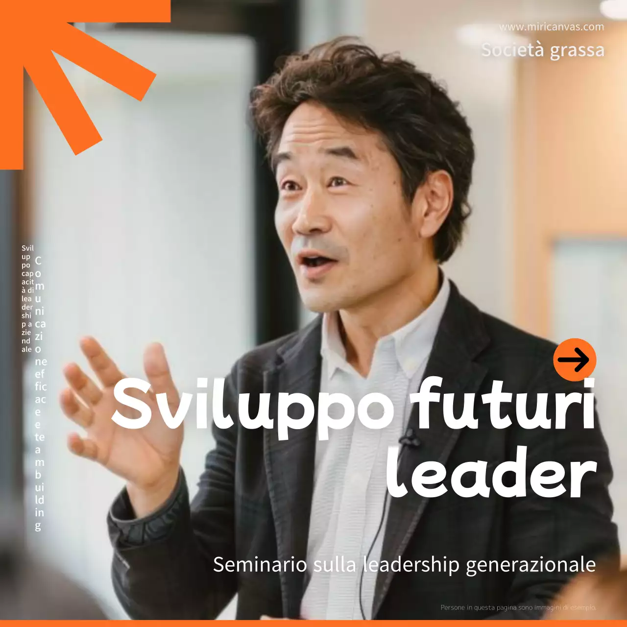 Promuovere il reclutamento per un semplice seminario di sviluppo della leadership in bianco e arancione.