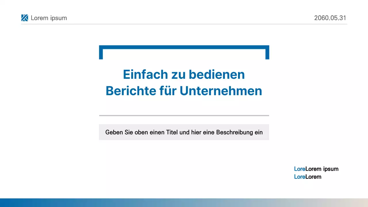 Eine einfache, blau-weiße, druckbare Berichtspräsentation