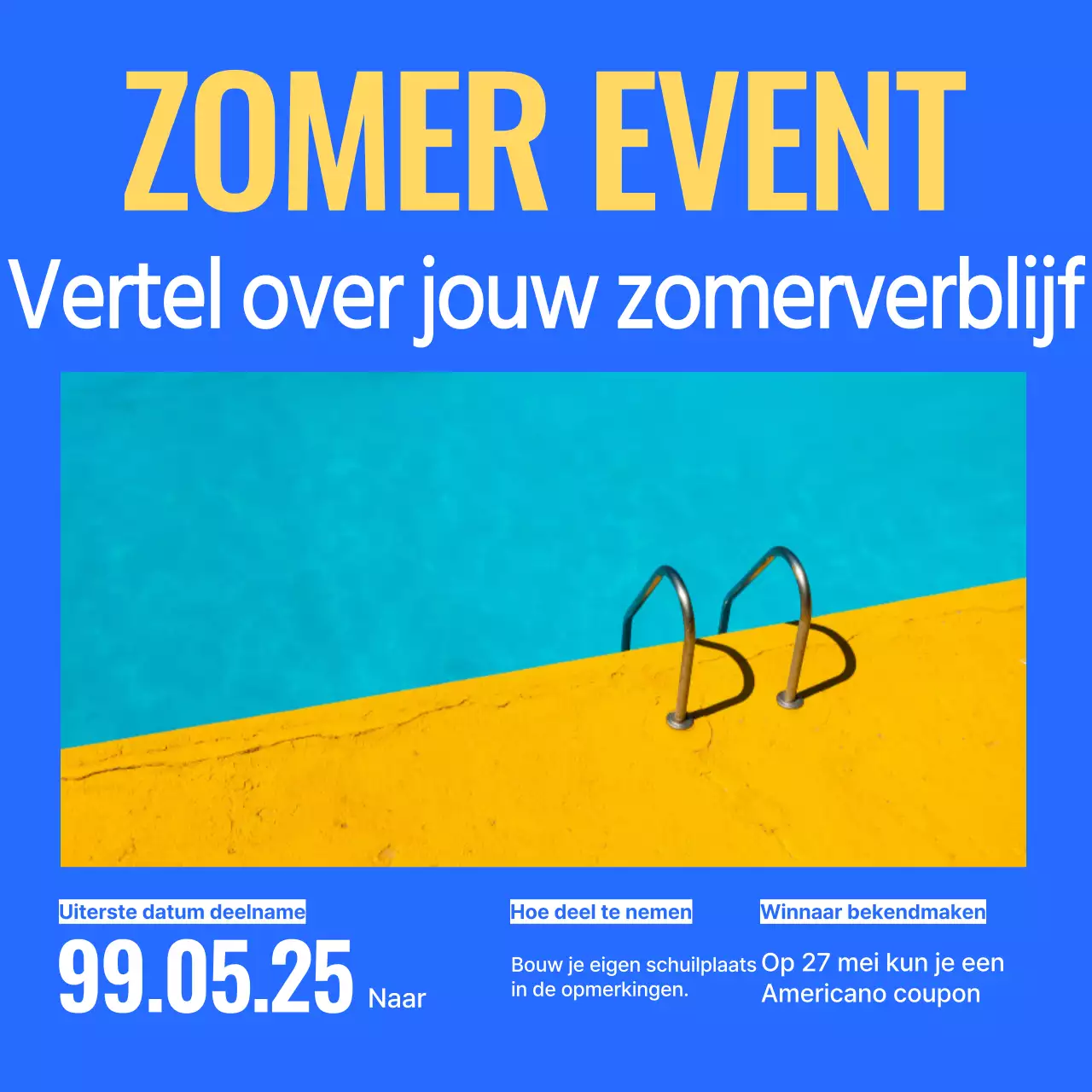 Eenvoudige aankondigingen voor zomerevenementen in geel en blauw