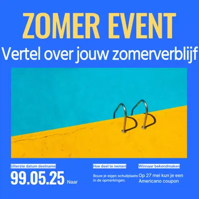 Eenvoudige aankondigingen voor zomerevenementen in geel en blauw
