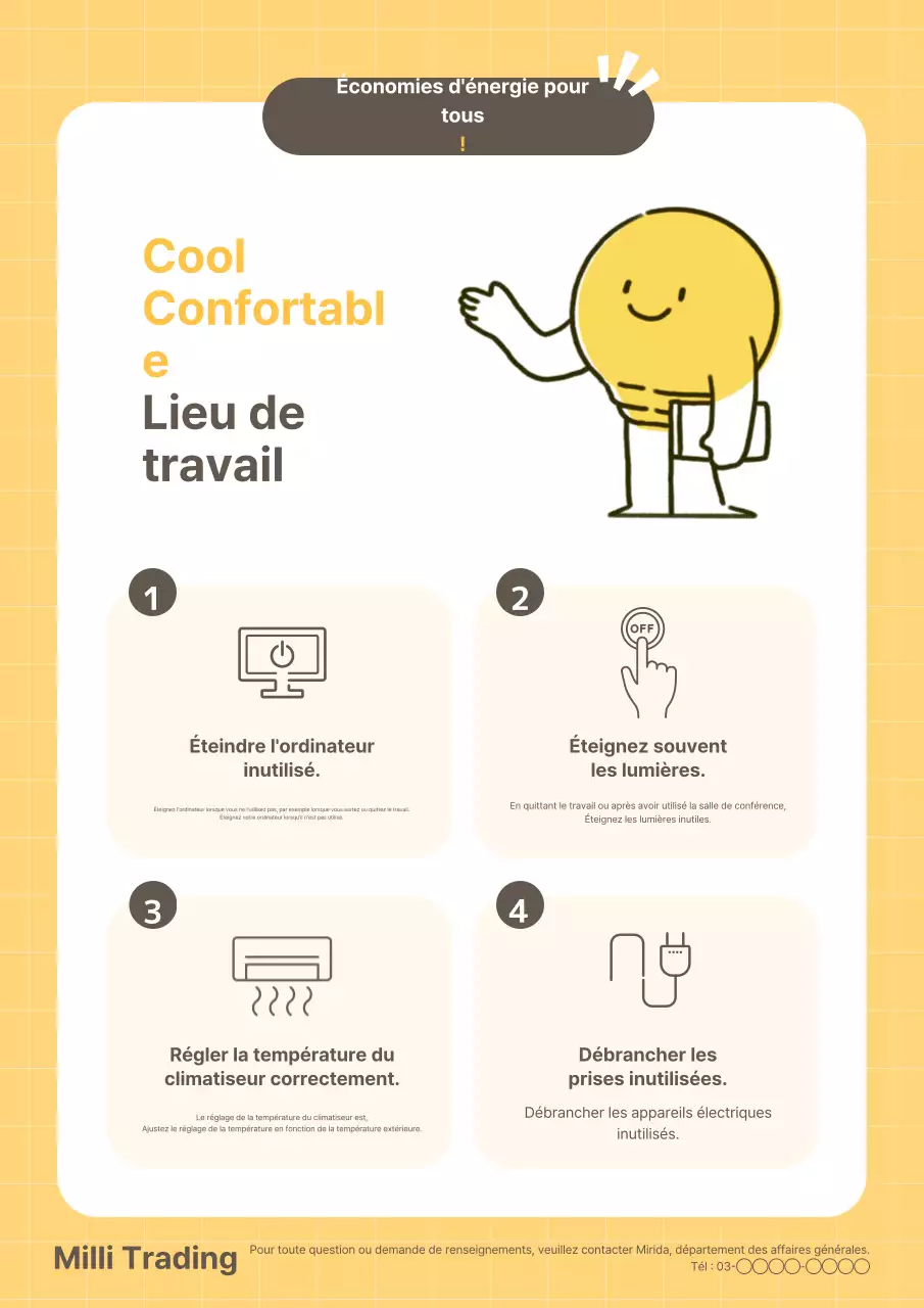 Campagne simple en jaune et blanc demandant une coopération pour économiser l'électricité