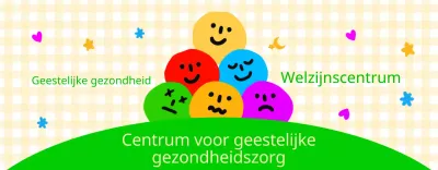 Een schattig centrum voor geestelijke gezondheid en welzijn met kleurrijke gezichtsuitdrukkingen