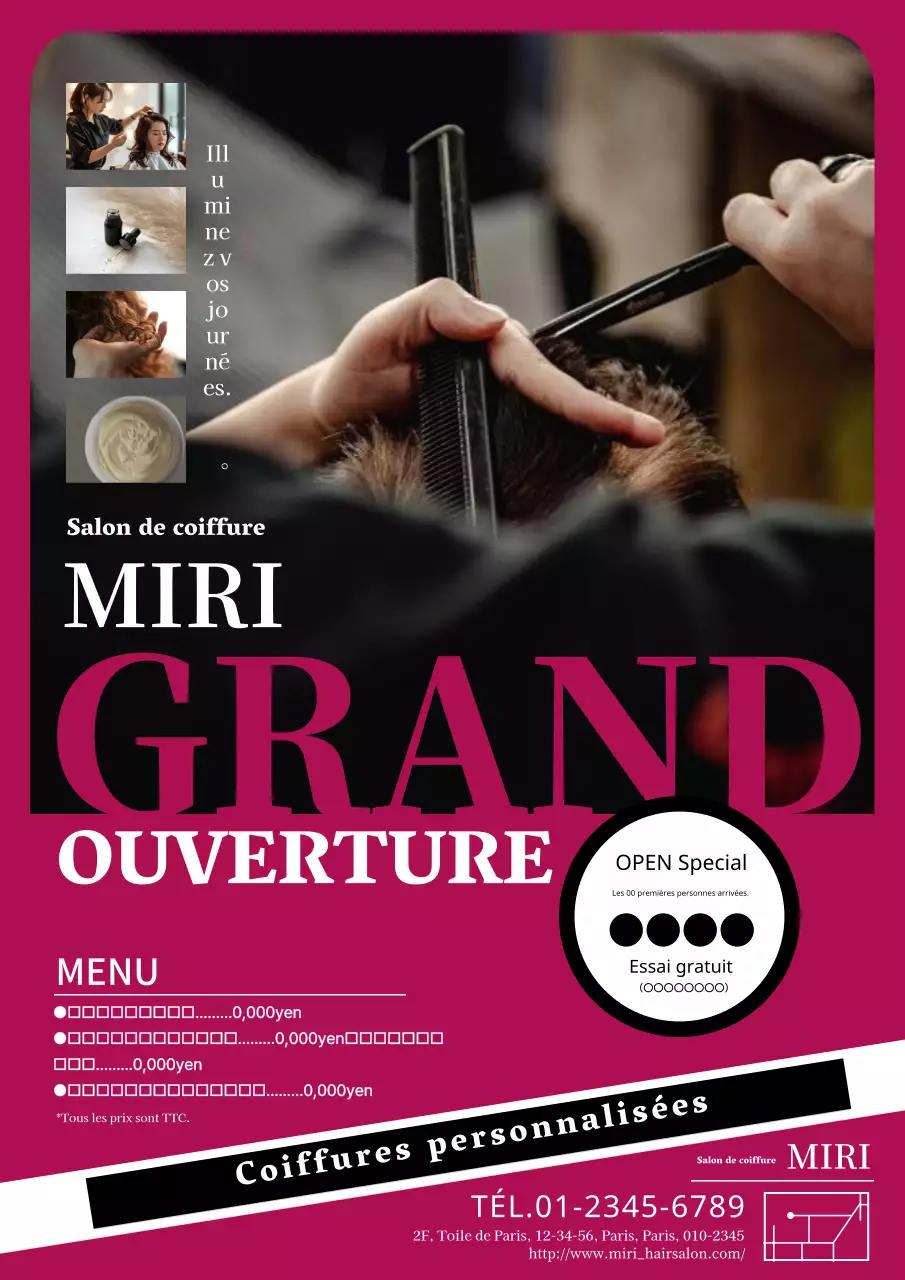 Publicité pour un salon de coiffure moderne et élégant en rouge et noir