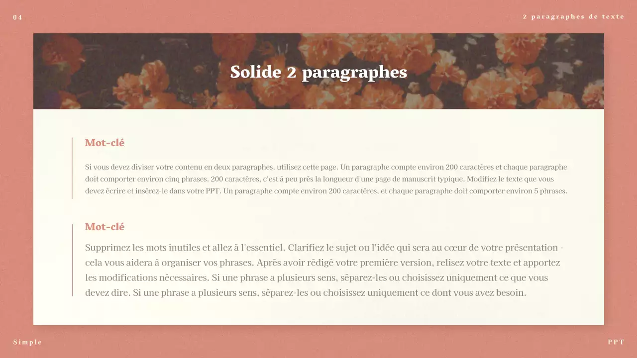 Propositions minimalistes roses pour les messages longs et courts