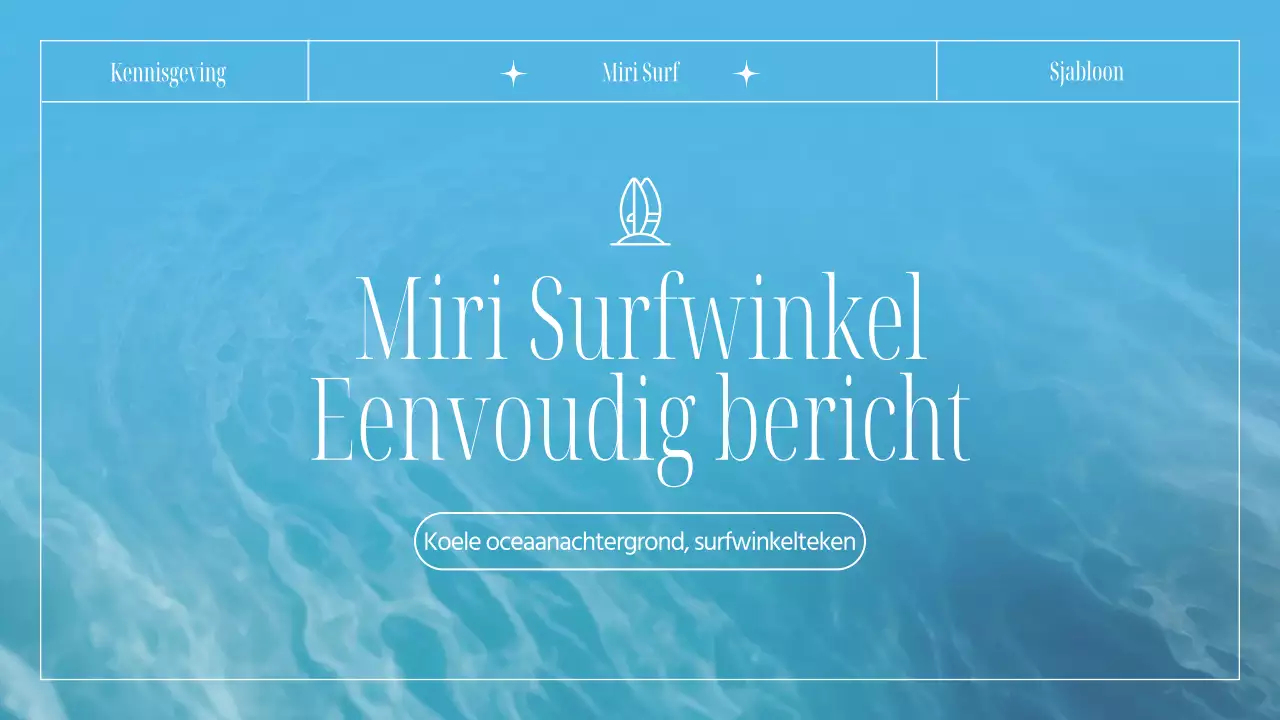 Aankondiging voor een trendy surfwinkel in lichtblauw