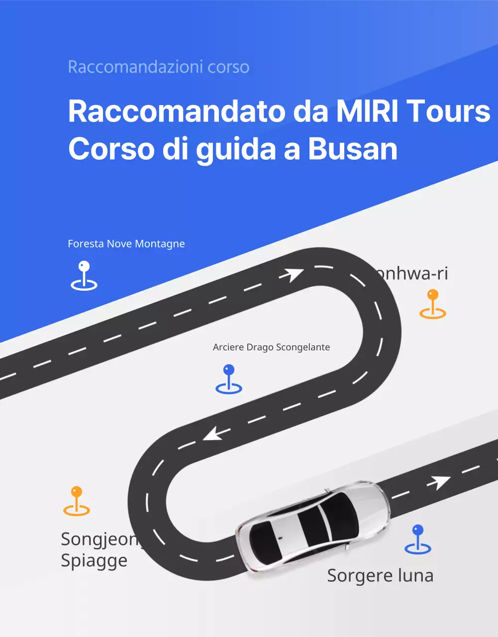 Semplice annuncio di noleggio auto di un'agenzia di viaggi in blu e arancione