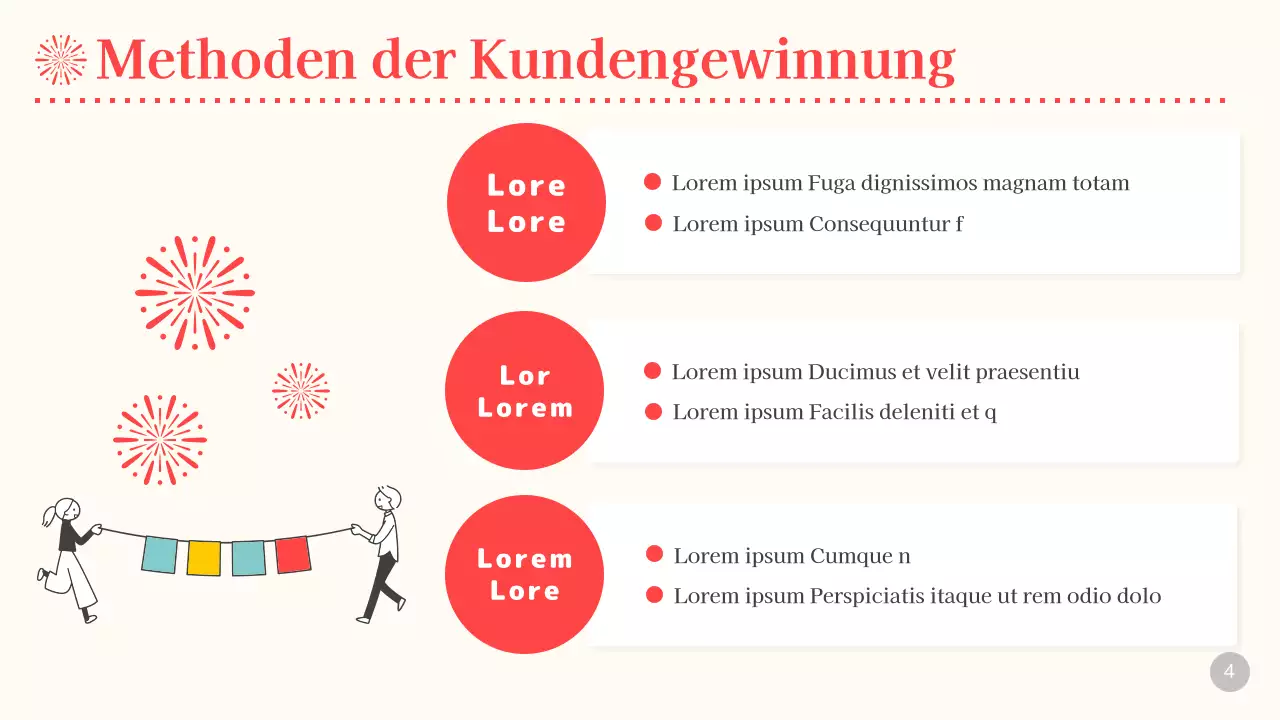 Planung eines beige-roten Feuerwerks