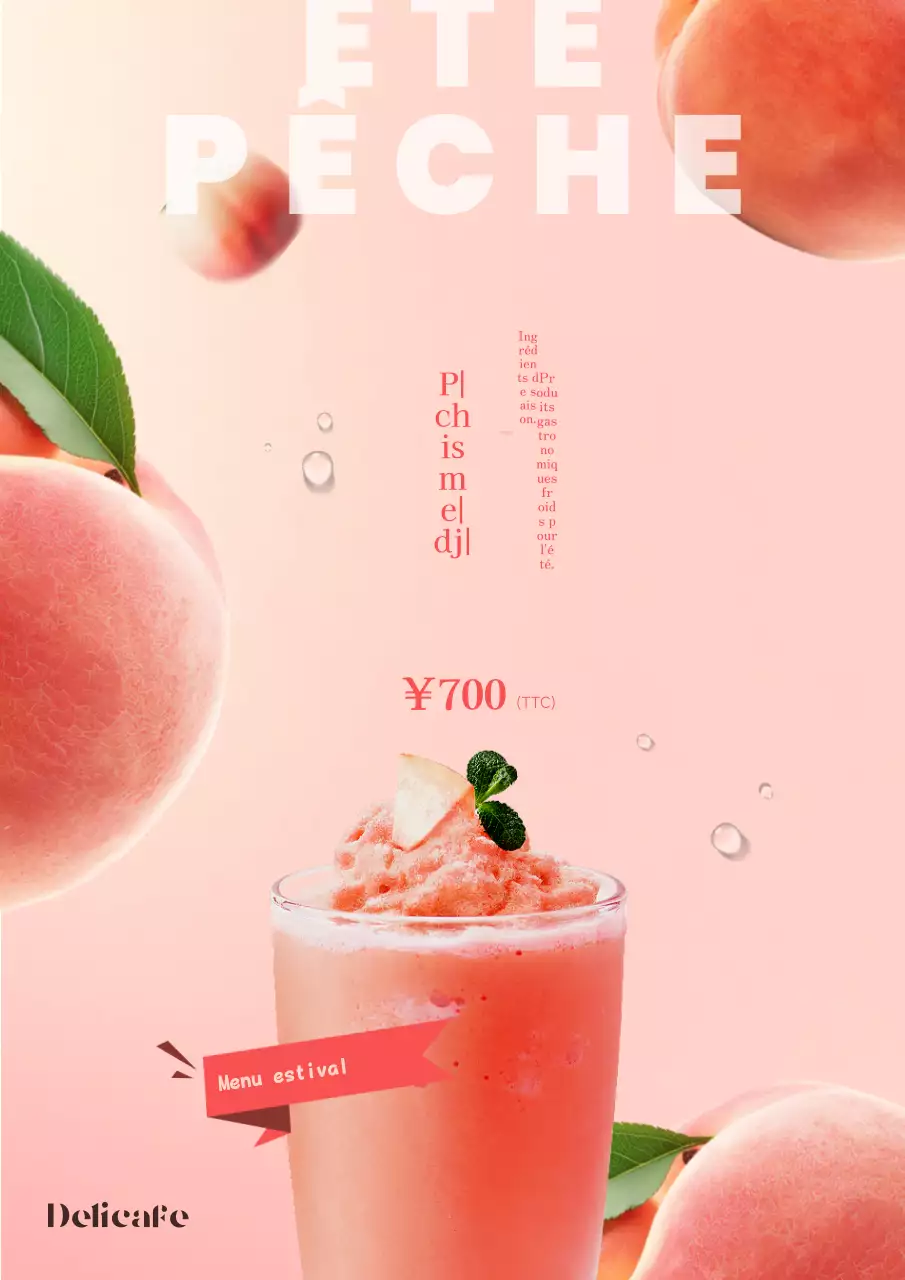 Promouvoir une carte de boissons estivales tendance avec des couleurs rouge et rose