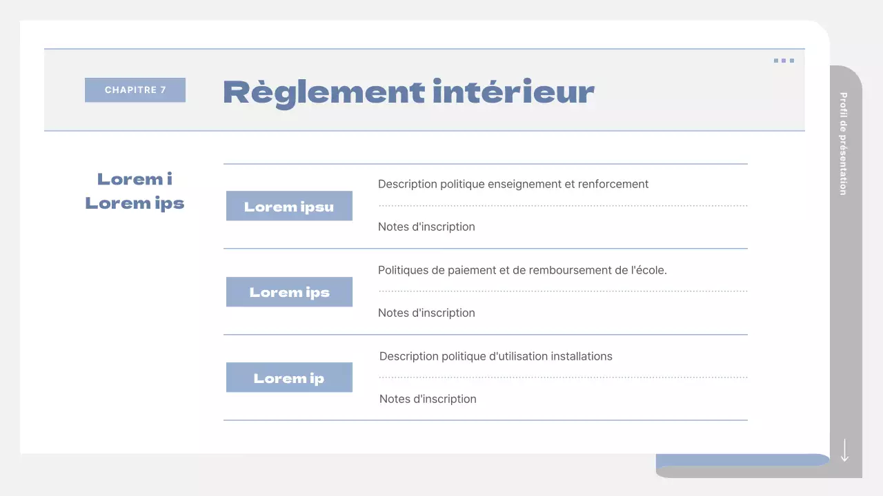 Un prospectus scolaire simple en gris et bleu
