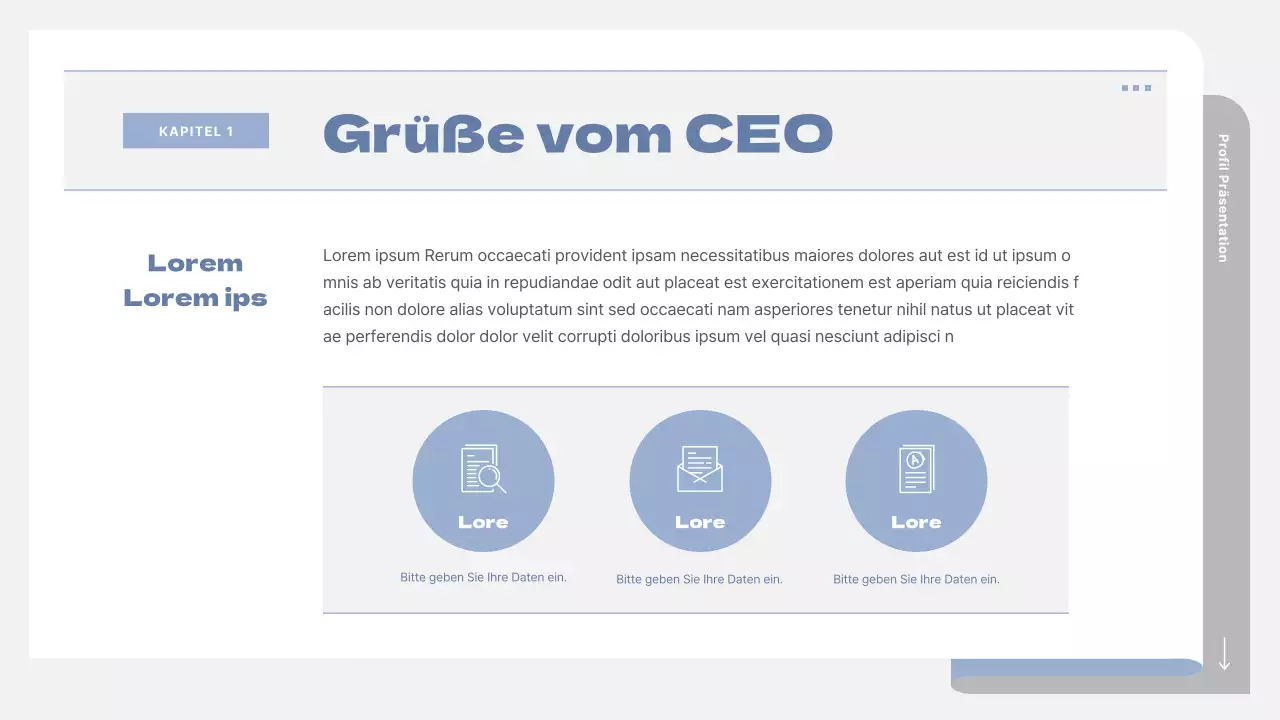 Ein einfacher Schulprospekt in Grau und Blau