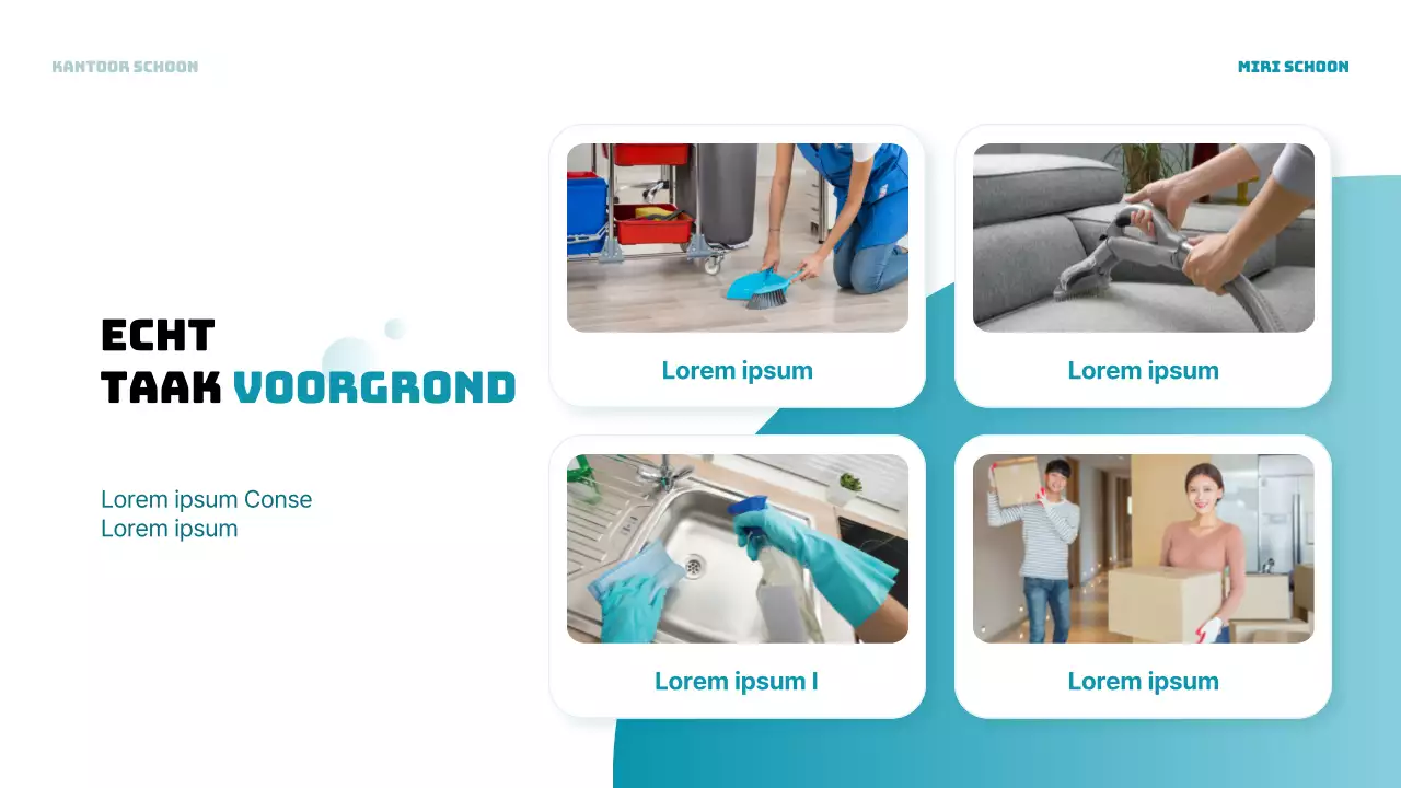 Een lichtblauwe, moderne verticale prospectus voor schoonmaakdiensten op kantoor