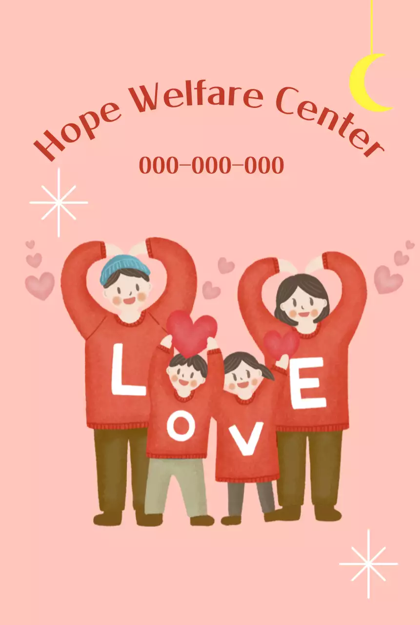 Pusat kesejahteraan yang hangat dan cerah dengan ilustrasi keluarga