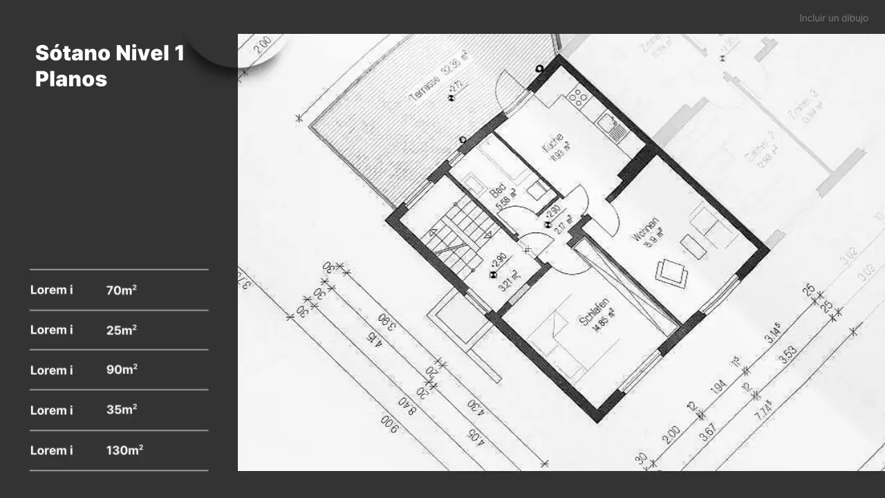 Informe simple de dibujo arquitectónico a escala en blanco y negro