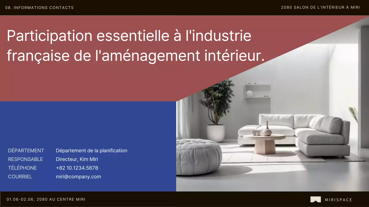 Promouvoir l'appel à participation des entreprises au salon de l'intérieur moderne brun et bleu