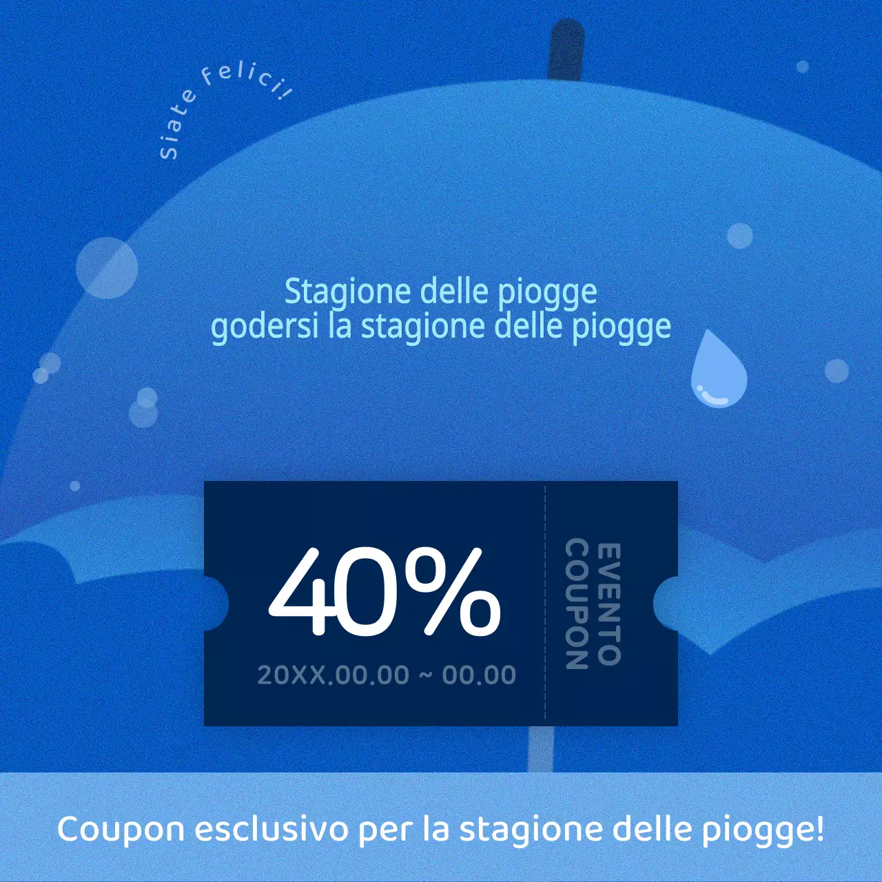 Semplice annuncio di vendita per la stagione delle piogge in blu