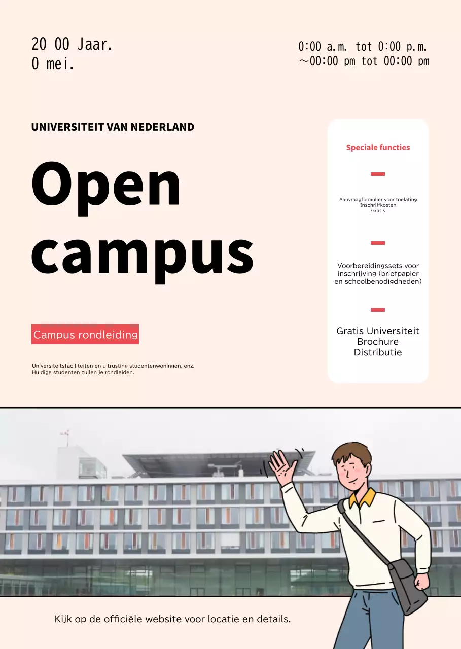 Een eenvoudige rood met gele reclame voor een universiteitscampus