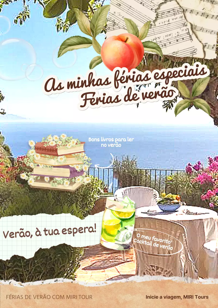 Capa vintage para férias de verão em bege e azul claro