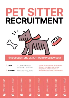 Eine einfache rot-schwarze Stellenanzeige für einen Tiersitter