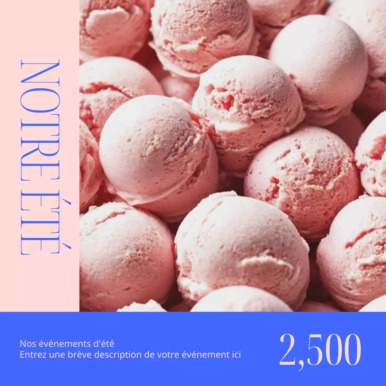 Une annonce simple pour le lancement d'une carte de desserts d'été en bleu et rose