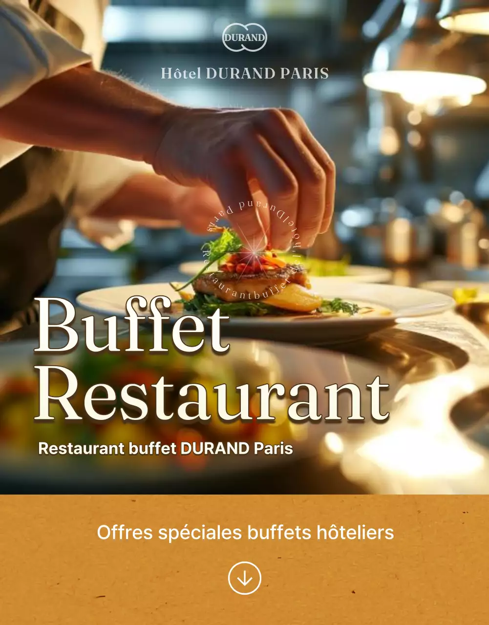 Un luxueux buffet d'hôtel dans les tons orangés et bruns poste