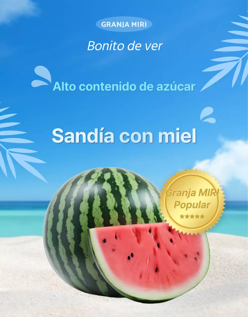 Promocionar las frutas naturales de temporada en azul y blanco