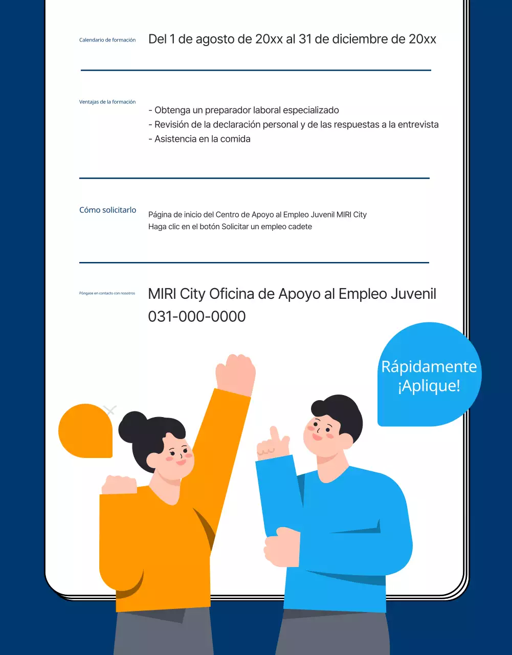 Promover una academia azul marino de empleo juvenil