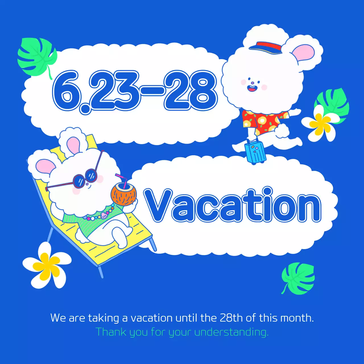Blue Trendy Vacation Announcement Social Media Post