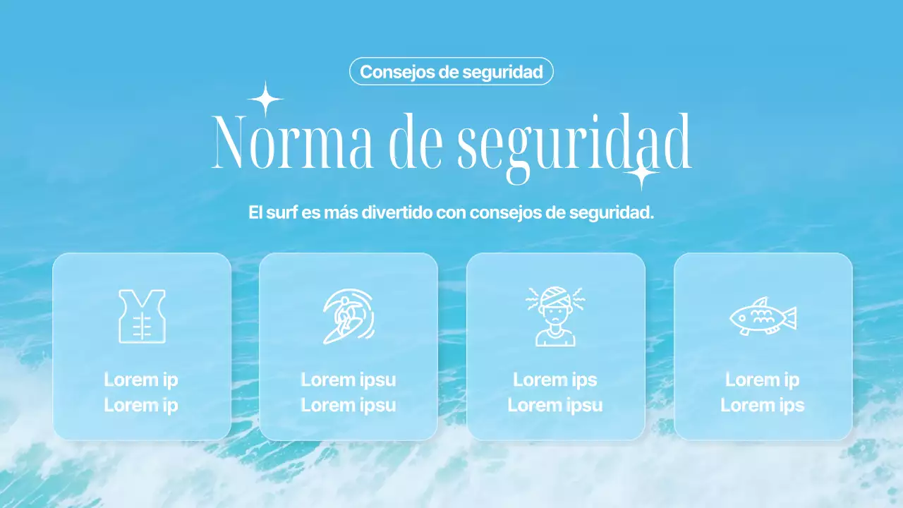 Anuncio para una tienda de surf de moda en azul claro