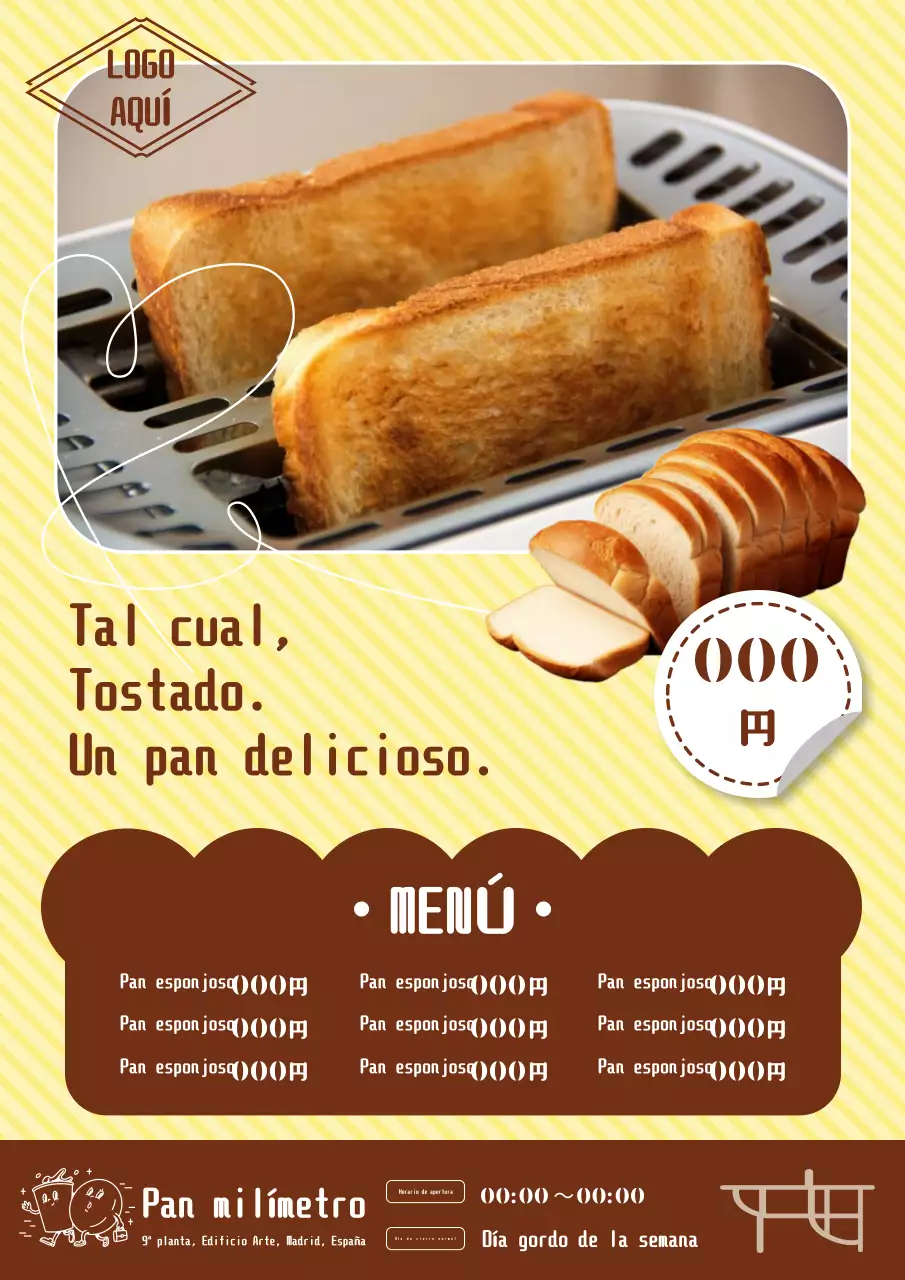 Un anuncio de panadería con una bonita y sencilla etiqueta de precio en amarillo