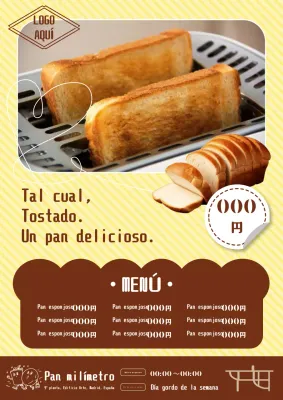 Un anuncio de panadería con una bonita y sencilla etiqueta de precio en amarillo