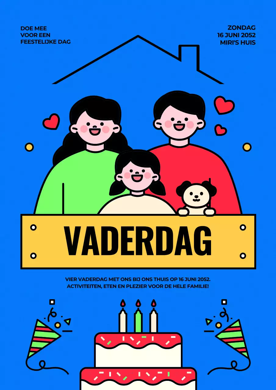 Promoot een kitscherig familie-evenement in blauw en geel