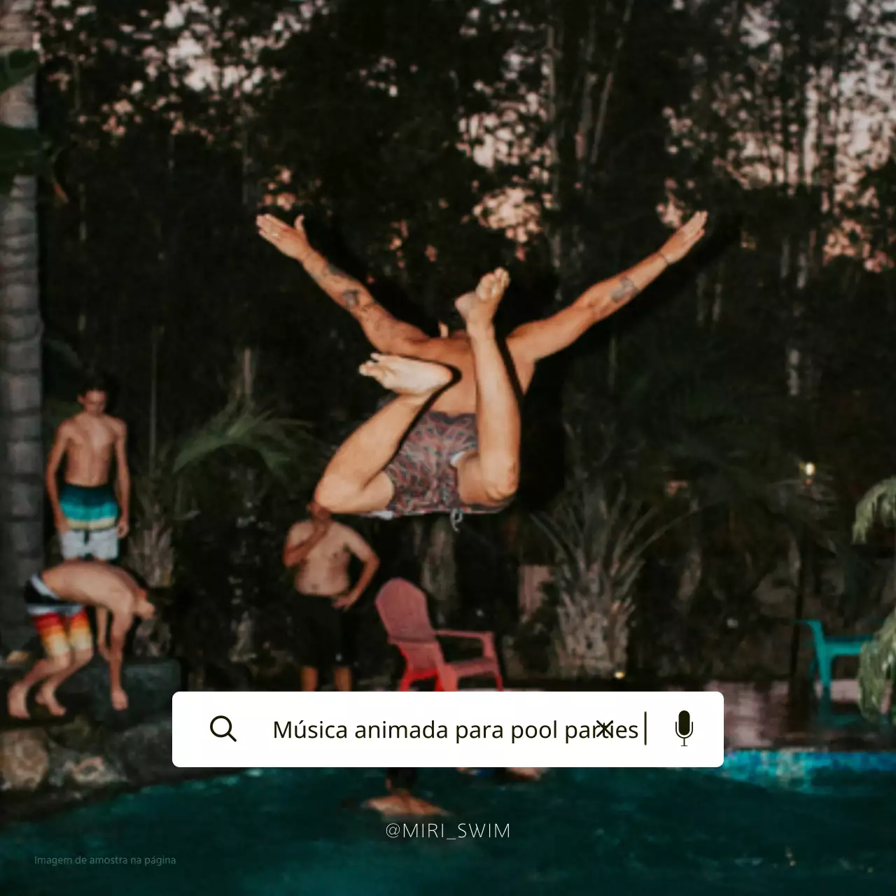Festa de verão moderna na piscina em azul e branco
