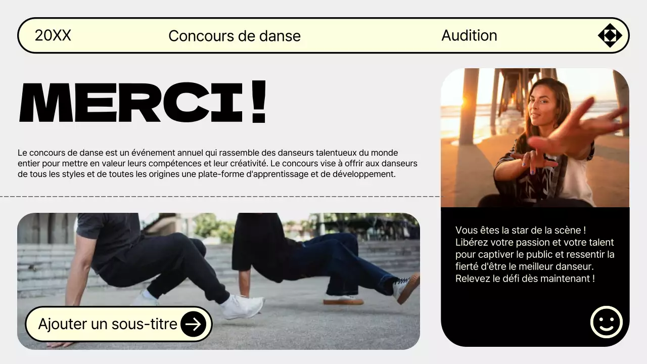 Faites la promotion de votre audition de danse dans des tons gris et jaunes très tendance.