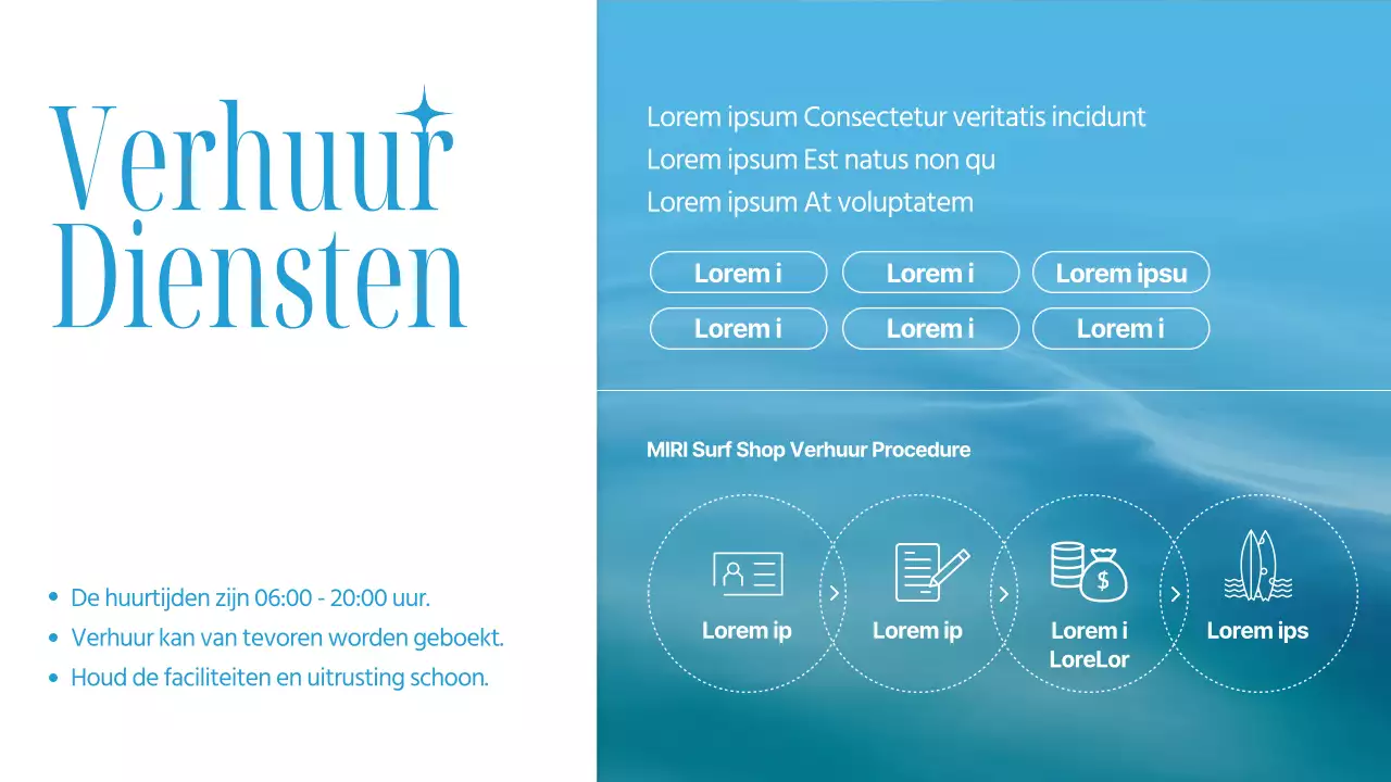 Aankondiging voor een trendy surfwinkel in lichtblauw