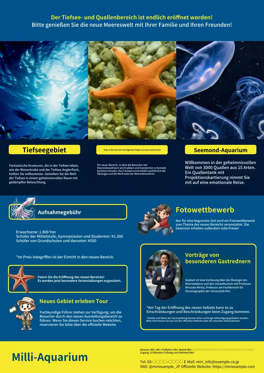 Förderung der Eröffnung eines neuen Bereichs im Natural History Aquarium der Marine