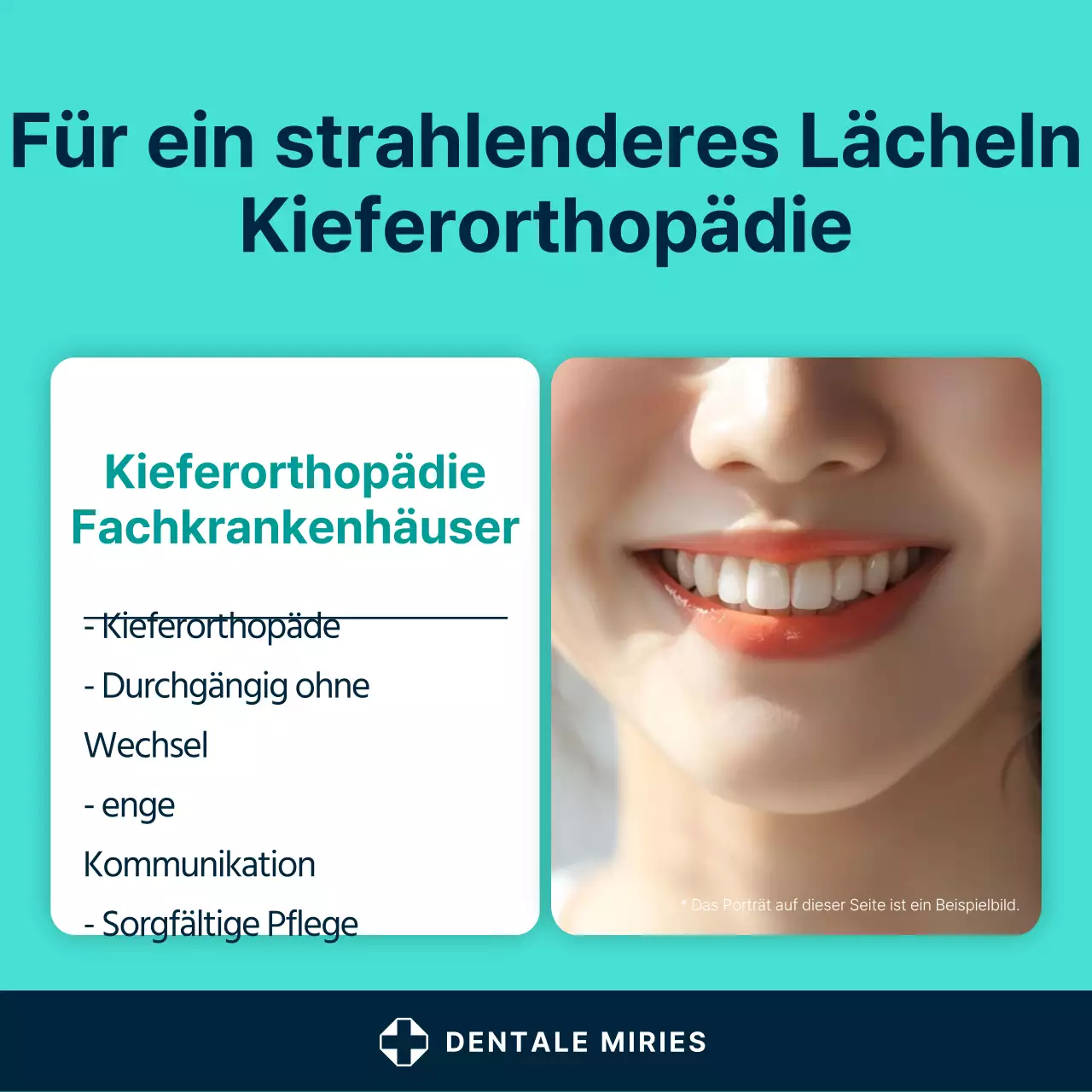 Eine einfache mintfarbene und weiße zahnmedizinische Werbesendung