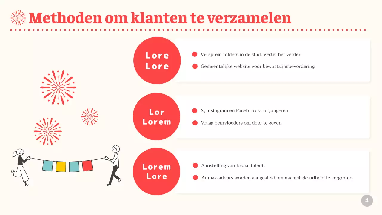 Een extravaganza van beige en rood vuurwerk plannen