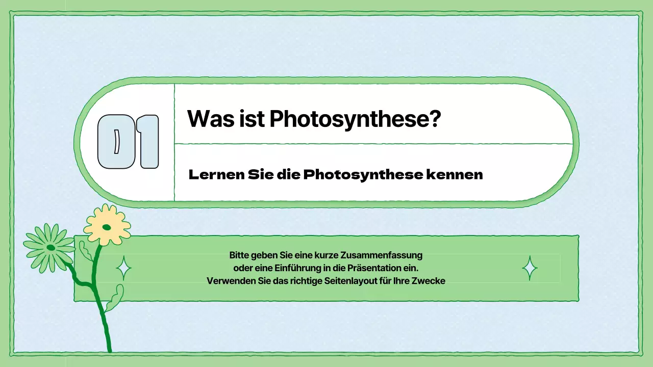 Lehrmaterial zur Photosynthese in Chartreuse und Hellblau