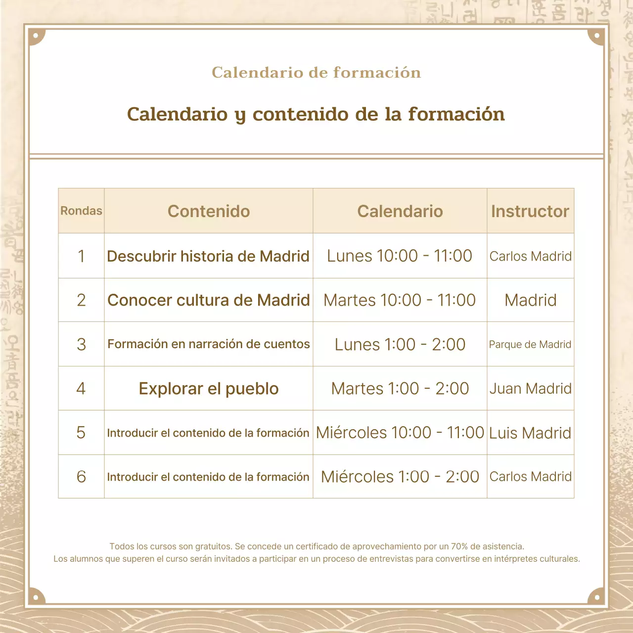 Beige y marrón, aire tradicional Se buscan intérpretes culturales