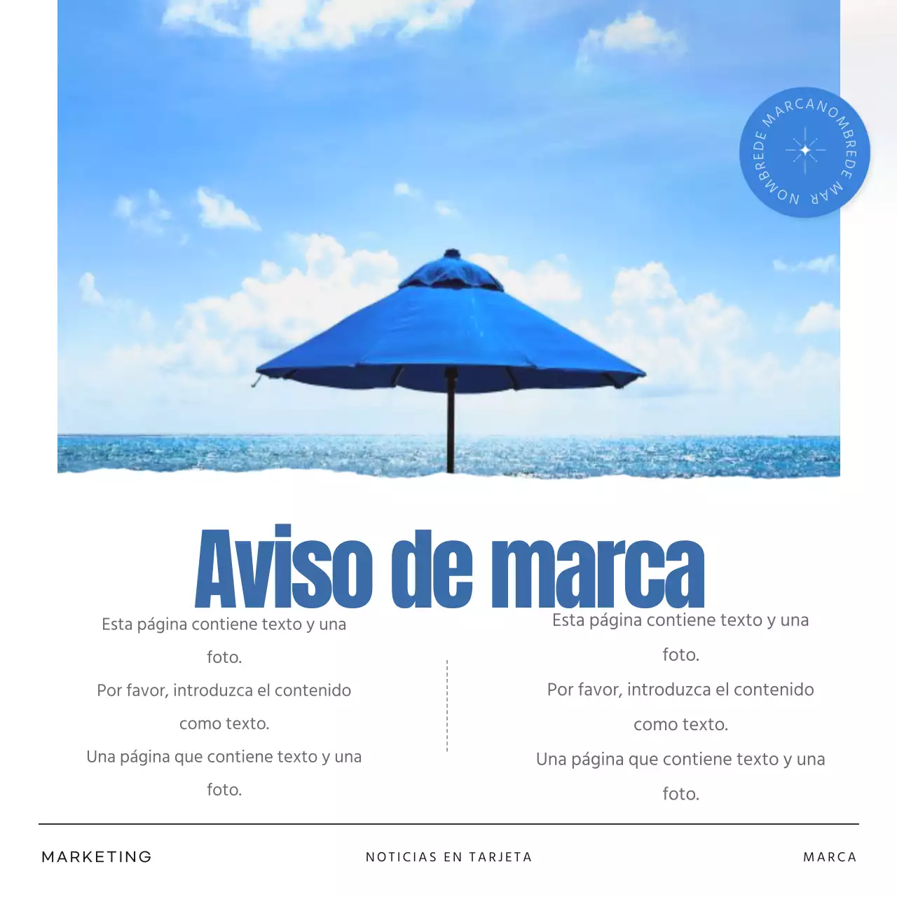 Marketing de marca sencillo y veraniego en azul