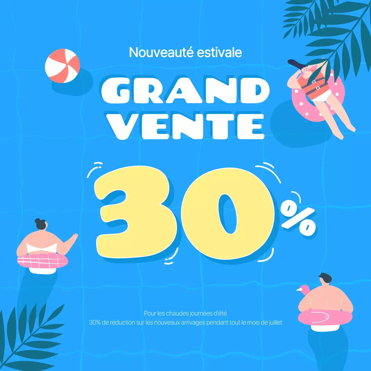 Annonce minimaliste de soldes d'été en jaune et bleu clair